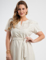 Vestido Curto Linho Misto Com Nervuras Bege 