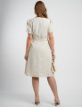 Vestido Curto Linho Misto Com Nervuras Bege 