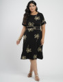 Vestido Midi Crepe Encorpado Bordado Preto