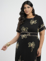 Vestido Midi Crepe Encorpado Bordado Preto