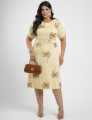 Vestido Midi Crepe Encorpado Bordado Amarelo