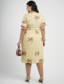 Vestido Midi Crepe Encorpado Bordado Amarelo