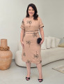 Vestido Midi Crepe Encorpado Bordado Marrom