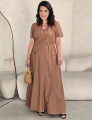 Vestido longo Viscose algodão Com Cinto Marrom