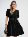 Vestido Curto Alfaiataria Com Pesponto Preto
