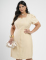 Vestido Curto Alfaiataria Com Botão Frontal Bege 