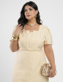 Vestido Curto Alfaiataria Com Botão Frontal Bege 