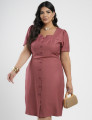Vestido Curto Alfaiataria Com Botão Frontal Telha 