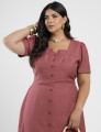 Vestido Curto Alfaiataria Com Botão Frontal Telha 