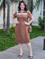 Vestido Midi Tubinho Bicolor Zíper No Decote Marrom