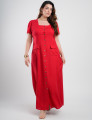 Vestido Longo Linho Misto Botões Frontais Vermelho