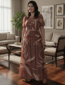 Vestido Longo Tule Estampado Marrom 