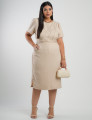 Vestido Curto Linho Poliéster Com Pesponto Bege 