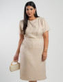 Vestido Curto Linho Poliéster Com Pesponto Bege 