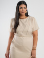 Vestido Curto Linho Poliéster Com Pesponto Bege 
