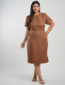 Vestido Curto Linho Poliéster Com Pesponto Marrom