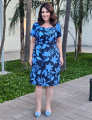 Vestido Midi Crepe Tubinho Estampado Marinho
