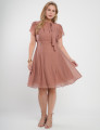 Vestido Midi Liocel Com Gola Amarração Marrom
