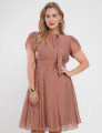 Vestido Midi Liocel Com Gola Amarração Marrom
