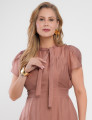 Vestido Midi Liocel Com Gola Amarração Marrom