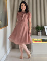 Vestido Midi Liocel Com Gola Amarração Marrom