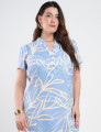 Vestido Midi Tubinho Alfaiataria Estampado Azul