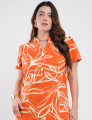 Vestido Midi Tubinho Alfaiataria Estampado  Laranja