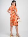 Vestido Midi Tubinho Alfaiataria Estampado  Laranja