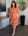 Vestido Midi Tubinho Alfaiataria Estampado  Laranja