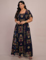 Vestido longo Chiffon Estampado Floral Marinho