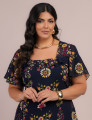 Vestido longo Chiffon Estampado Floral Marinho