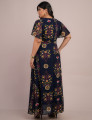 Vestido longo Chiffon Estampado Floral Marinho