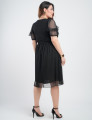 Vestido Midi Tule Textura Poá Com Babado Preto