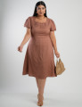 Vestido Midi Crepe Decote Com Nervuras Marrom 