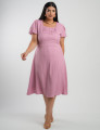 Vestido Midi Crepe Decote Com Nervuras Rosé