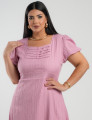 Vestido Midi Crepe Decote Com Nervuras Rosé
