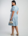 Vestido Midi Linho Poliéster Com Bordado Azul