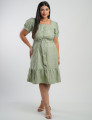 Vestido Midi Linho Poliéster Com Bordado Verde 