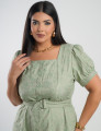 Vestido Midi Linho Poliéster Com Bordado Verde 