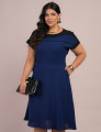 Vestido Curto Crepe liso Bicolor Marinho