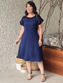 Vestido Curto Crepe liso Bicolor Marinho