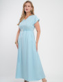 Vestido Longo Jaquard Com Fivela Azul