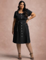 Vestido Curto Frente Pesponto Preto