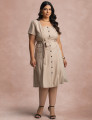 Vestido Curto Frente Pesponto Bege