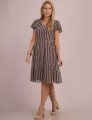 Vestido Midi Com Bordado Marrom