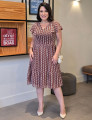 Vestido Midi Com Bordado Marrom