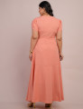 Vestido Longo Jaquard Com Cinto Salmão