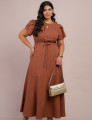 Vestido Longo Jaquard Com Cinto Marrom