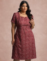 Vestido Midi Com bordado Vinho