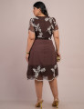 Vestido Midi Tela Com Bordado Marrom